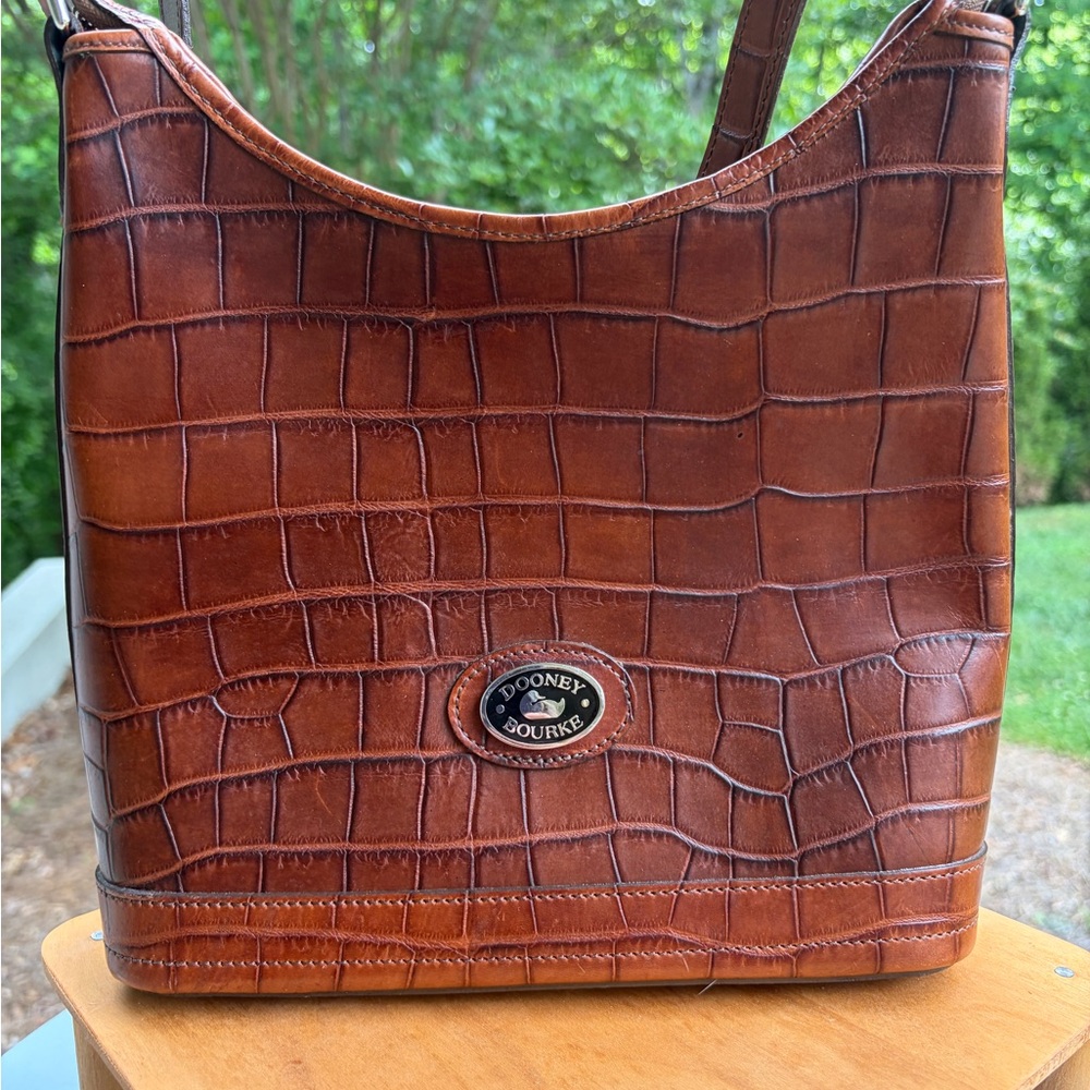Dooney & Bourke Cognac Croc-Embossed Leather Shoulder Bag